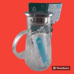 SUSTEAS 2 Liter 68oz Glass Pitcher w/ Removable Lid Wide Handle BRAND NEW